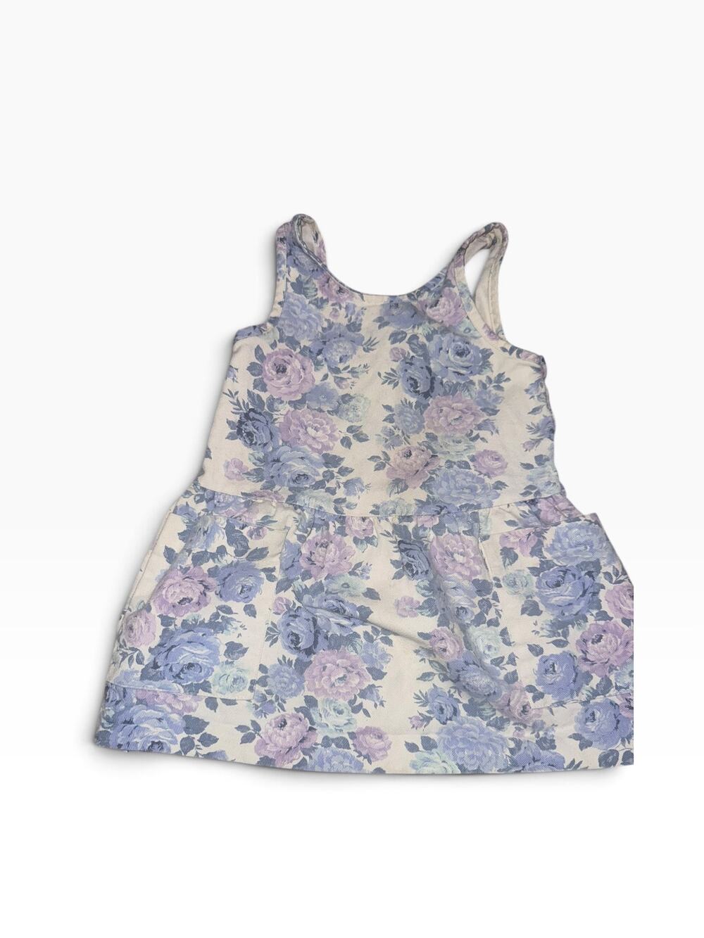 Vintage Faded Glory Girls Size 5 Floral Denim Jumper Dress Cottagecore